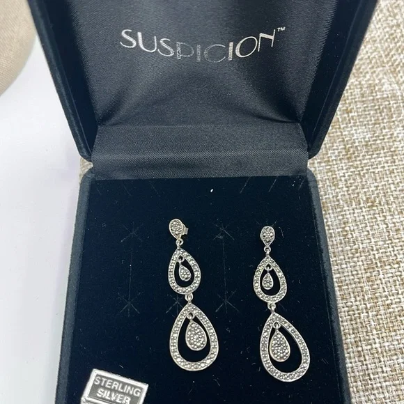 Suspicion Marcasite 🖤 Sterling Silver Teardrop Stud Earrings 🌟 - Picture 13 of 13